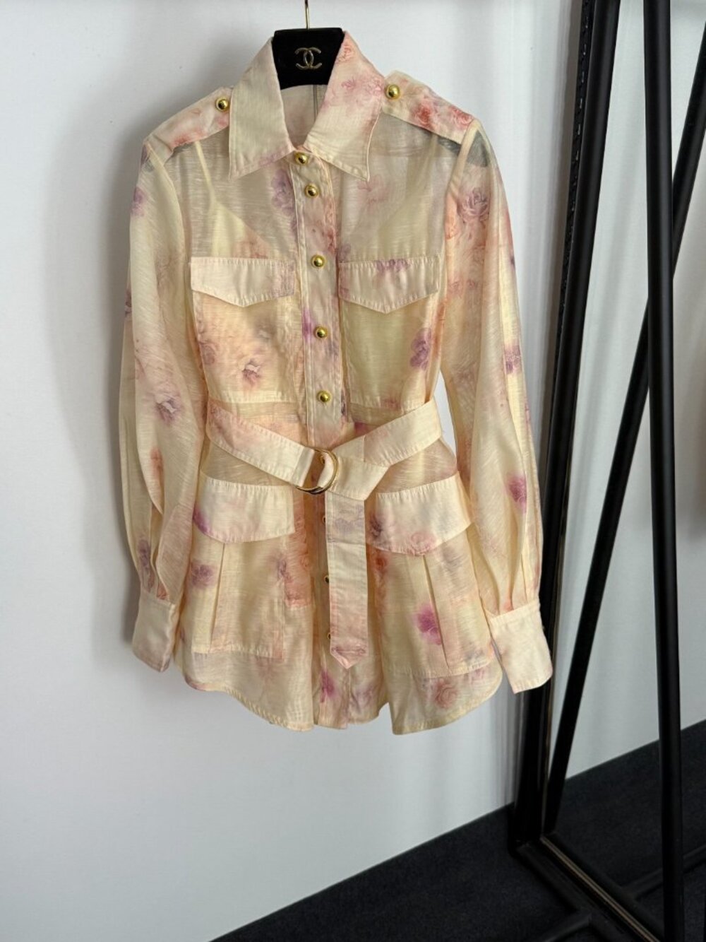 Zimmermann Apricot Floral Dress Collared Tie Waist Lined